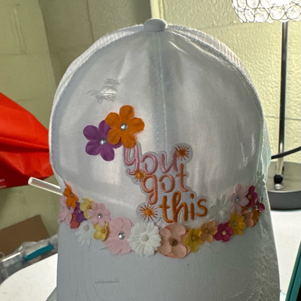 Floral Embellished White womans Cap